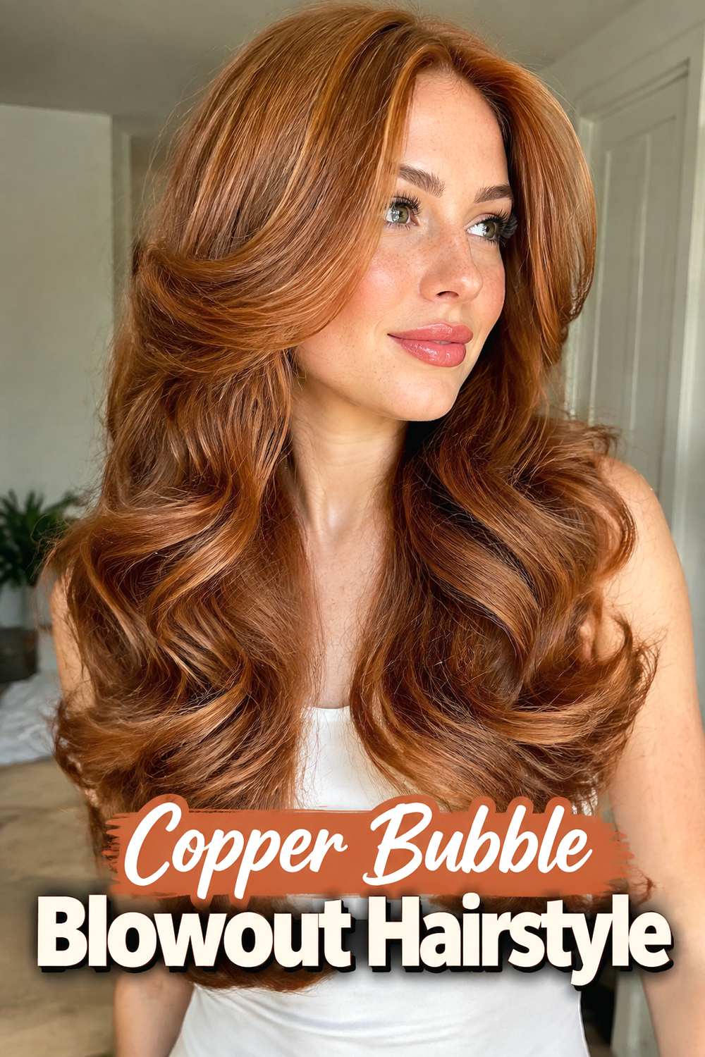Copper Bubble Blowout Hairstyle