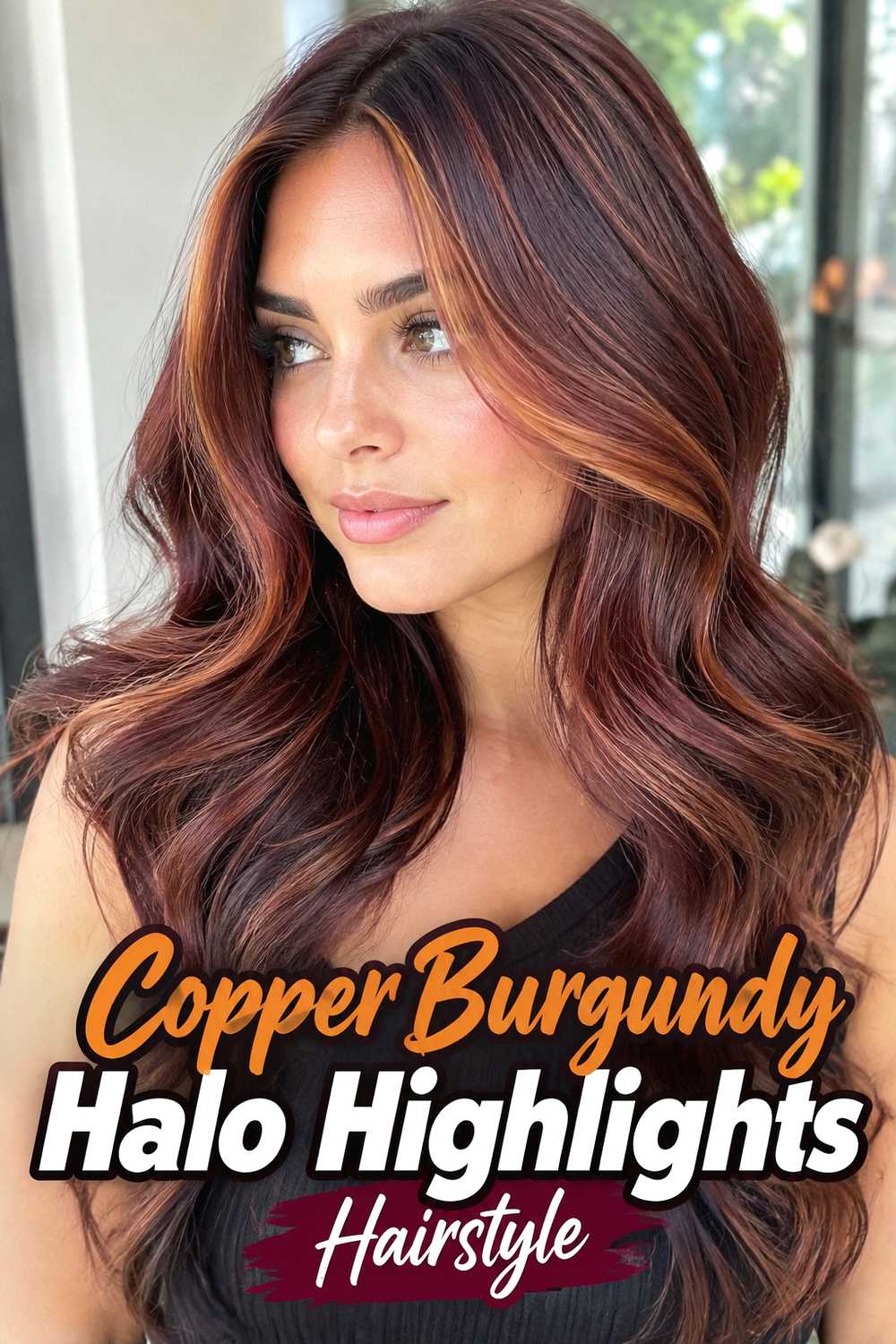 14. Copper Burgundy Halo Highlights Hairstyle
