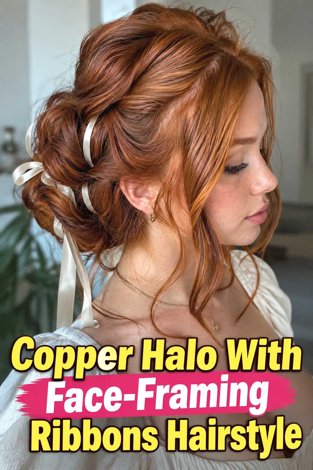 14. Copper Halo With Face Framing Ribbons Hairstyle
