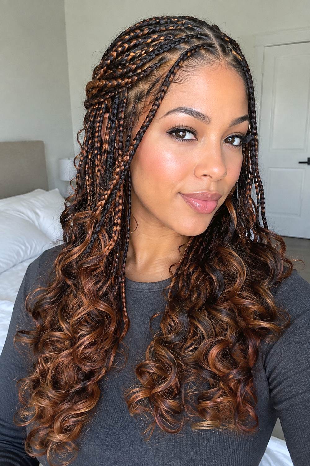 Copper-Highlighted Milano Curls Braid Hairstyle