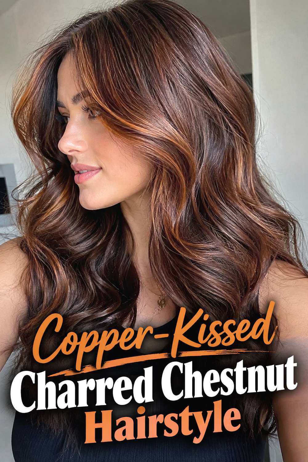 Copper-Kissed Charred Chestnut Hairstyle