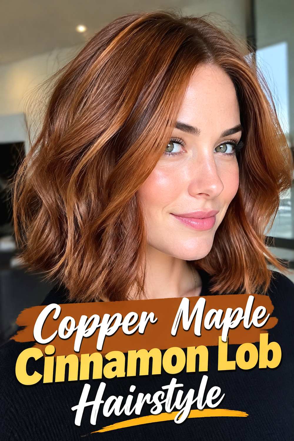 Copper Maple Cinnamon Lob Hairstyle