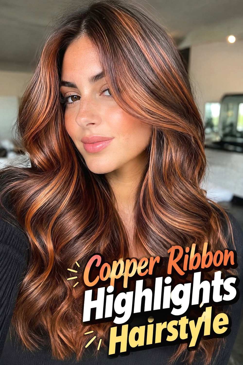 11. Copper Ribbon Highlights Hairstyle