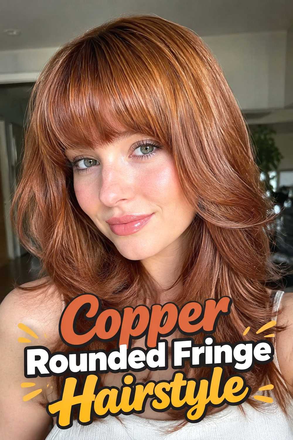 8. Copper Rounded Fringe Hairstyle