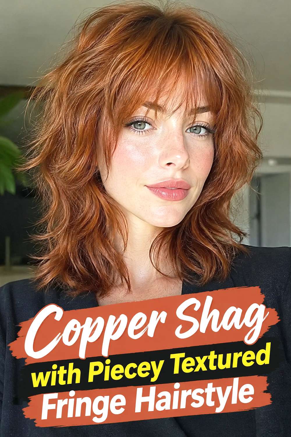 Copper Shag with Piecey Textured Fringe Hairstyle