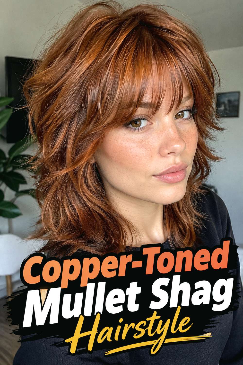 Copper-Toned Mullet Shag Hairstyle