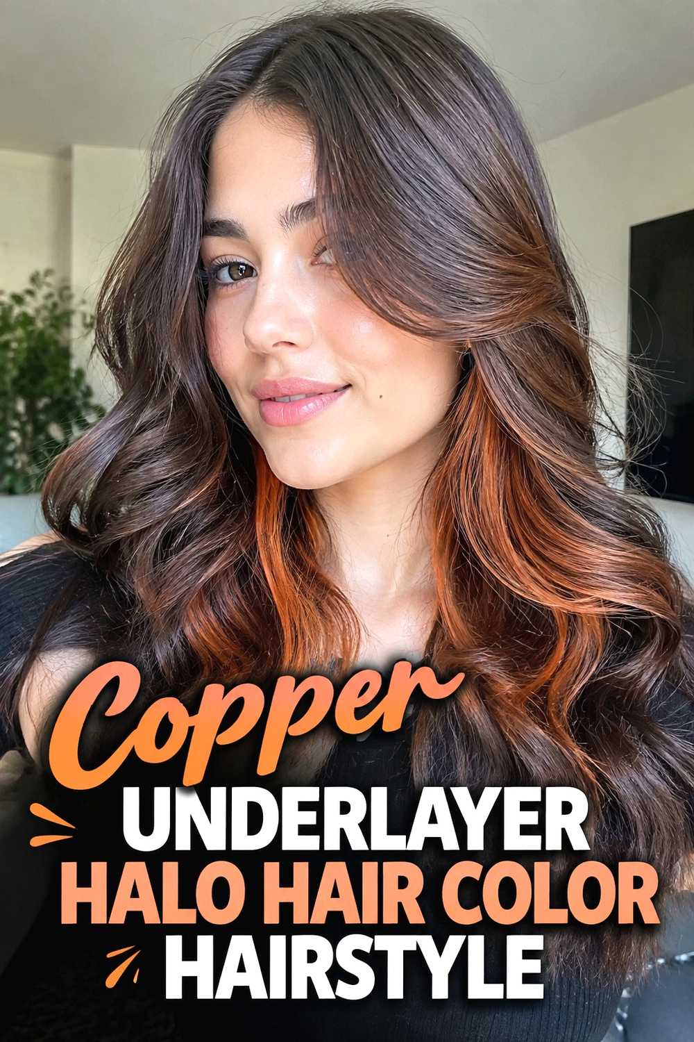 4. Copper Underlayer Halo Hair Color Hairstyle