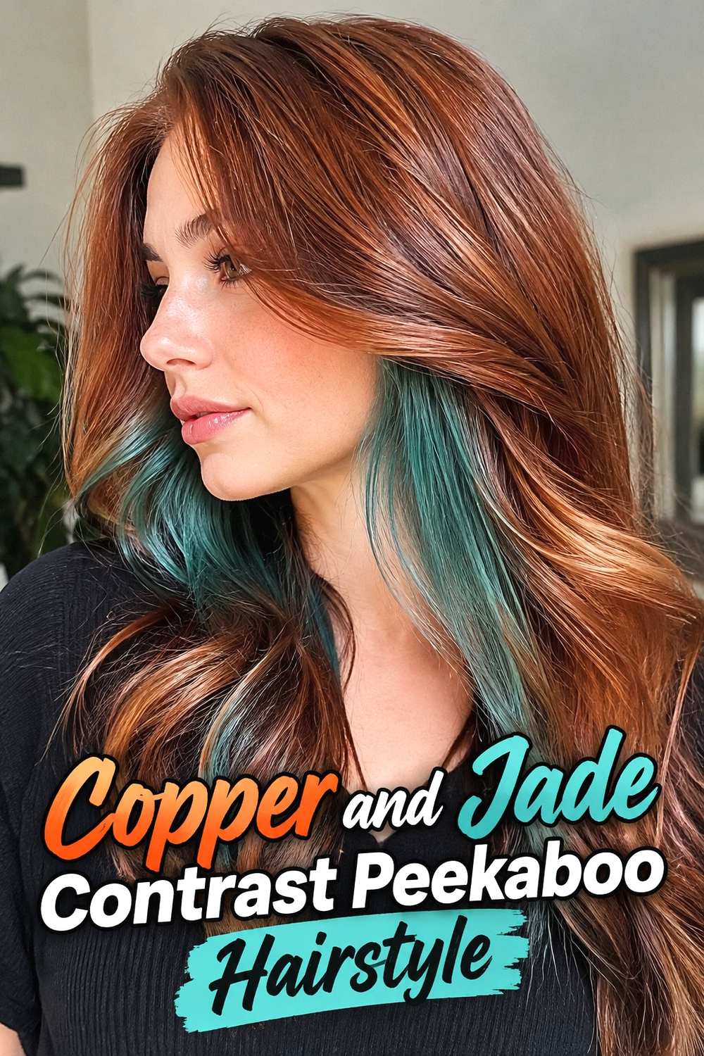6. Copper And Jade Contrast Peekaboo Hairstyle