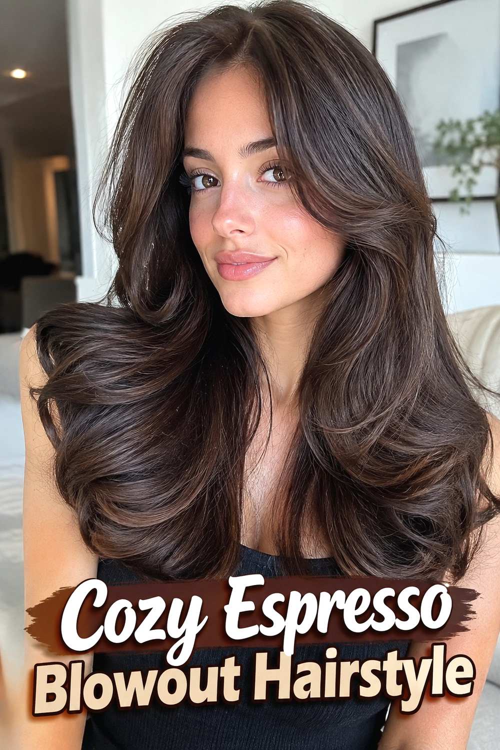 18. Cozy Espresso Blowout Hairstyle