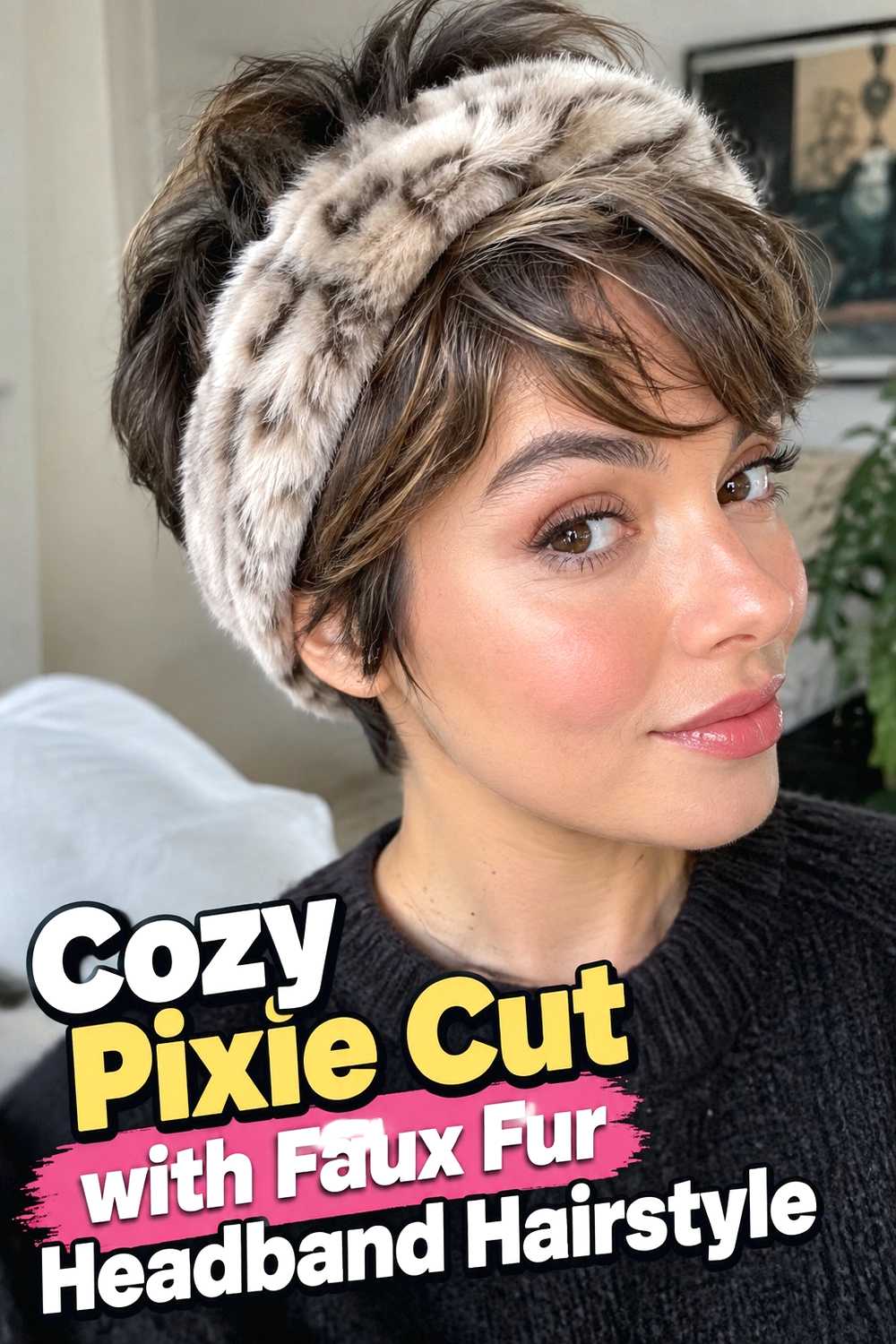 14. Cozy Pixie Cut With Faux Fur Headband Hairstyle