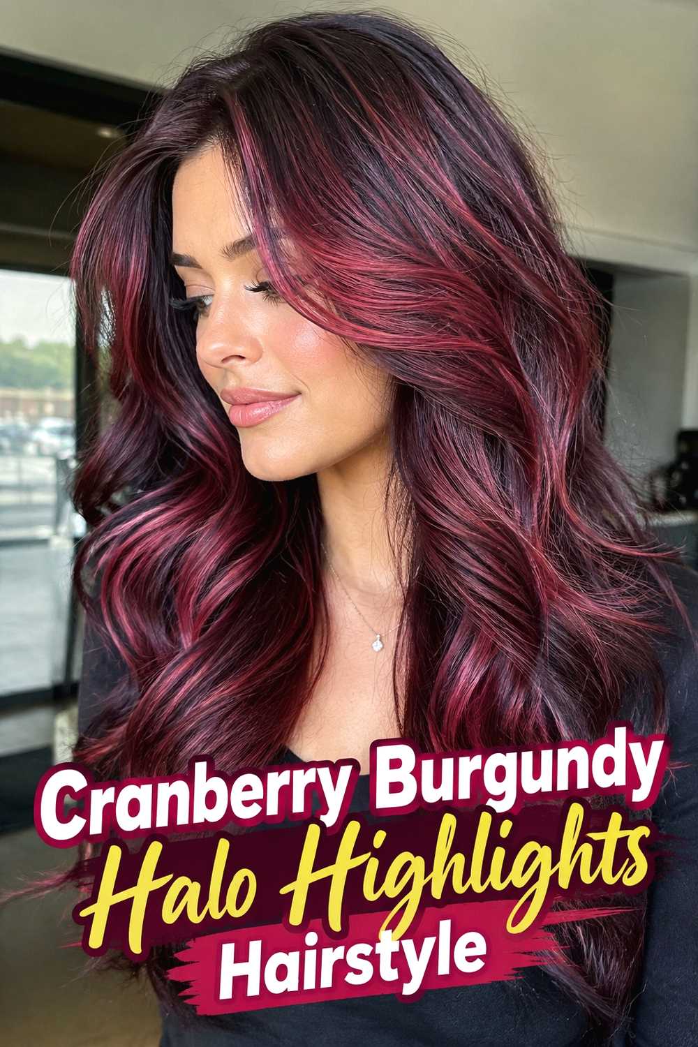 9. Cranberry Burgundy Halo Highlights Hairstyle
