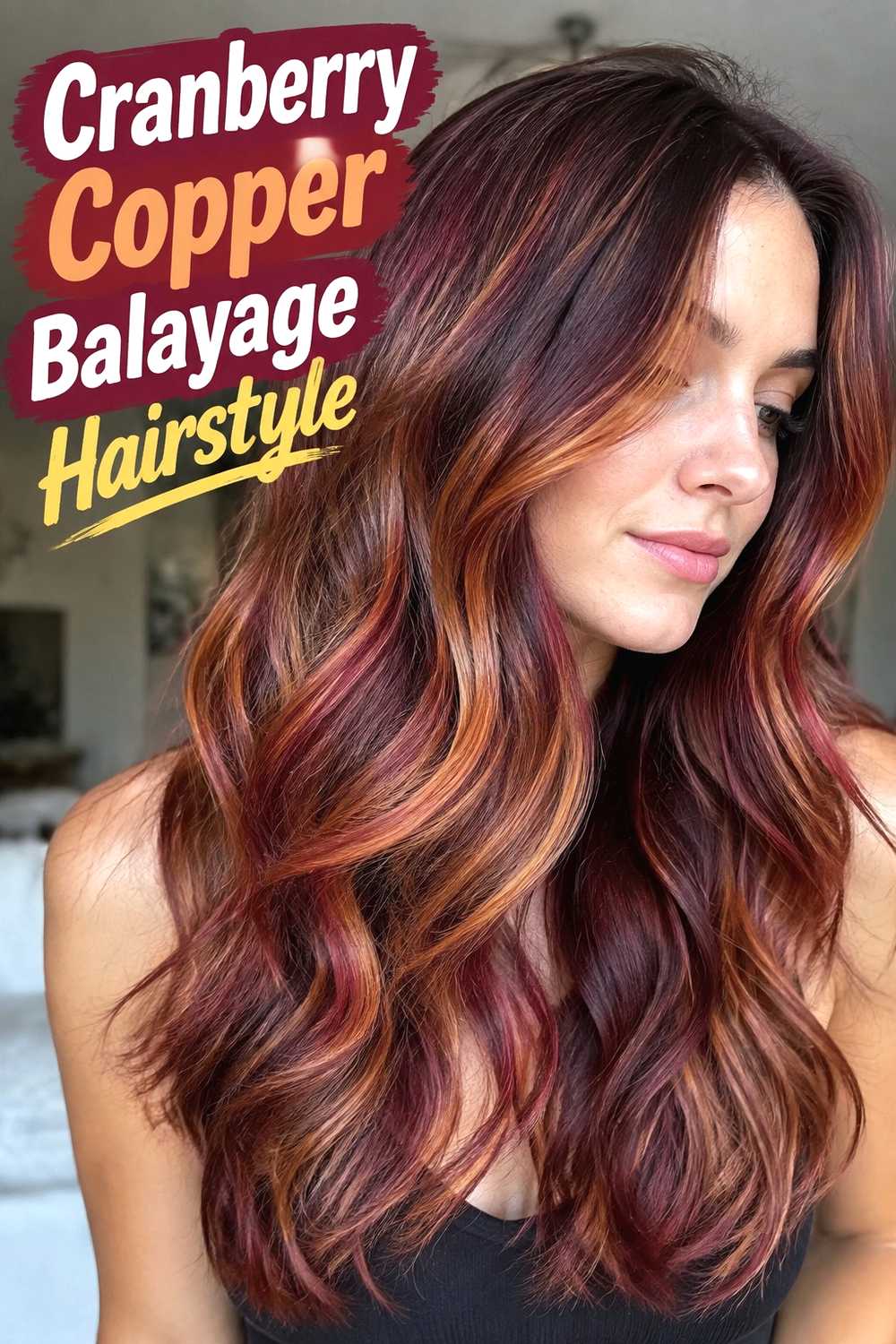 2. Cranberry Copper Balayage Hairstyle