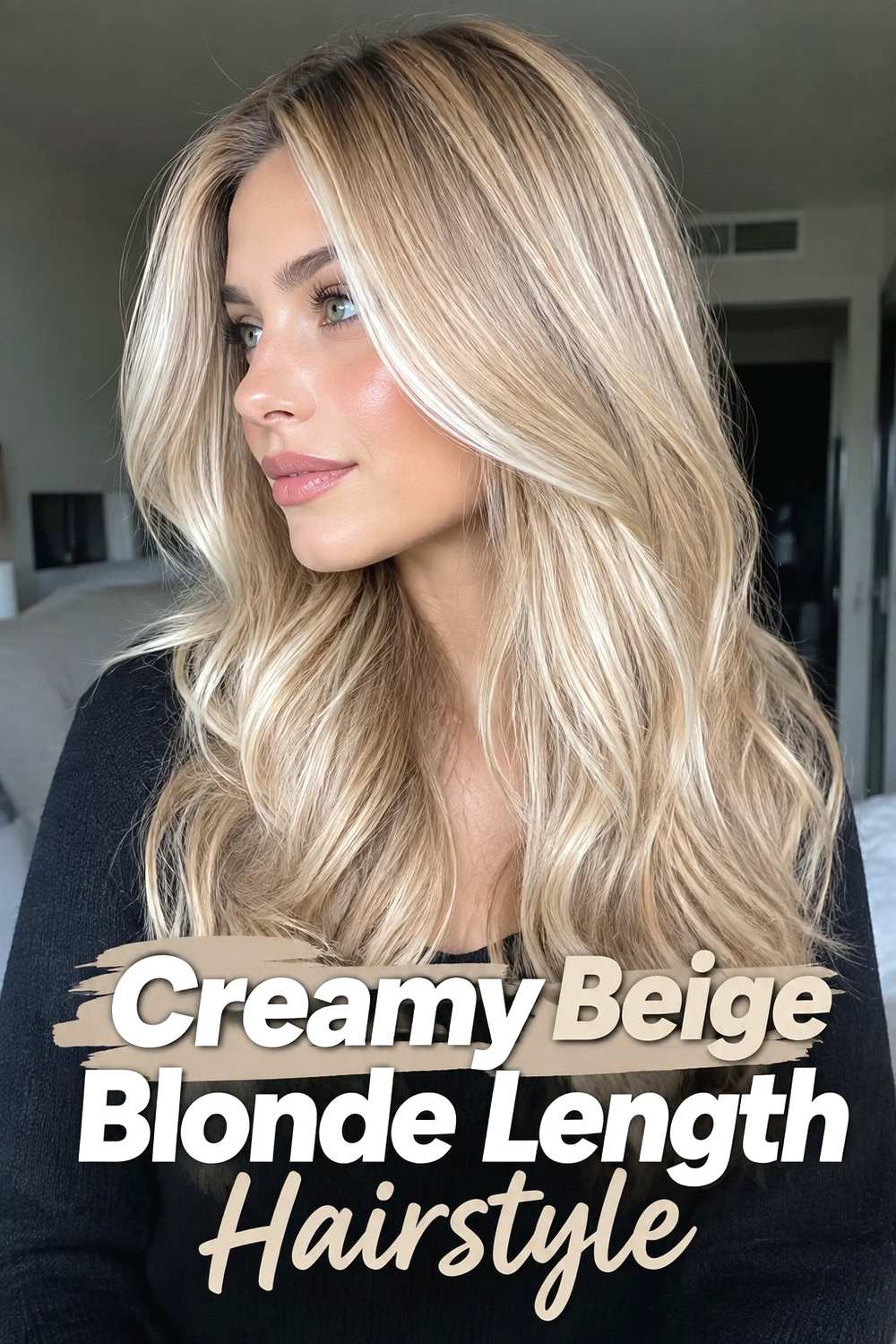 18. Creamy Beige Blonde Length Hairstyle