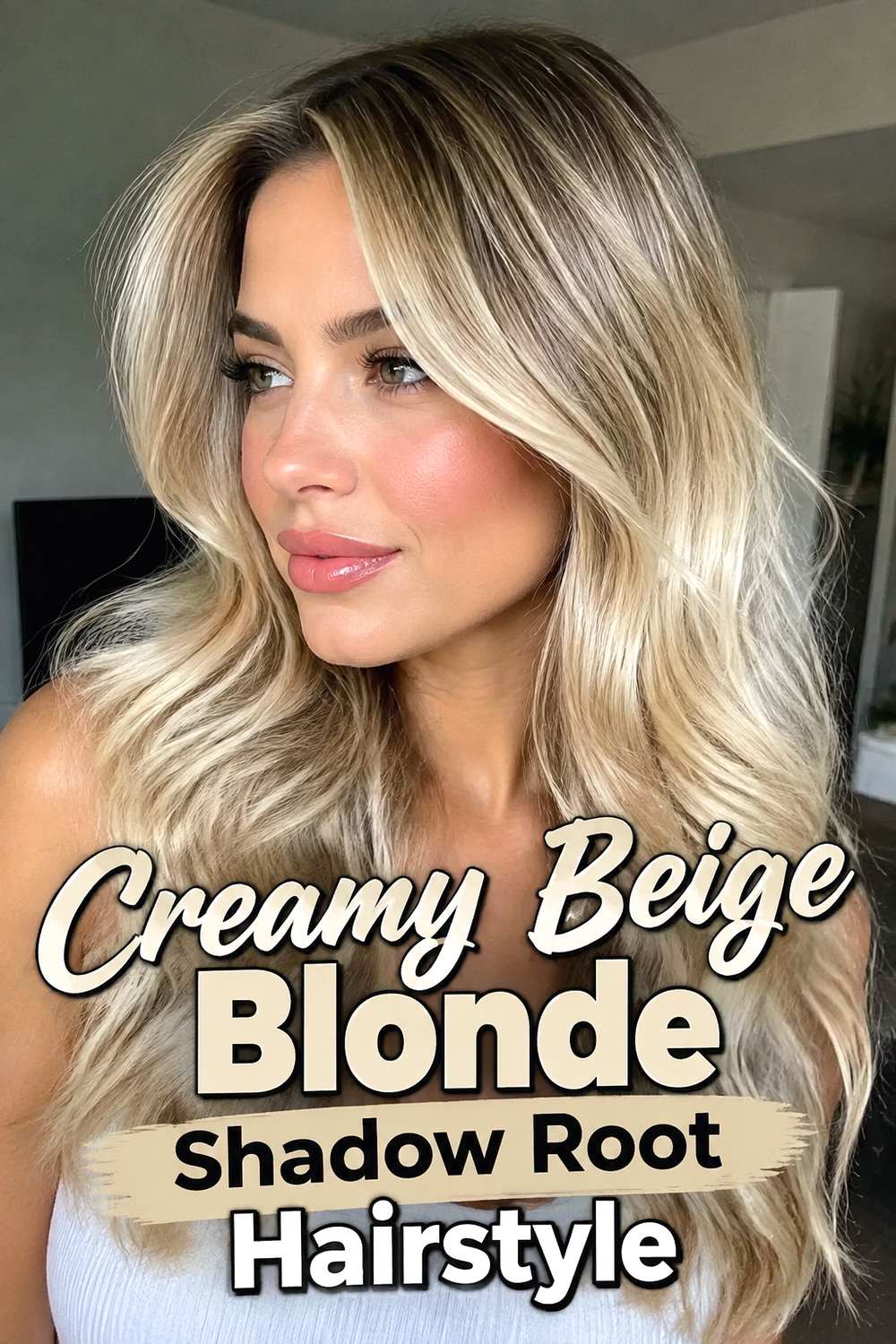 Creamy Beige Blonde Shadow Root Hairstyle