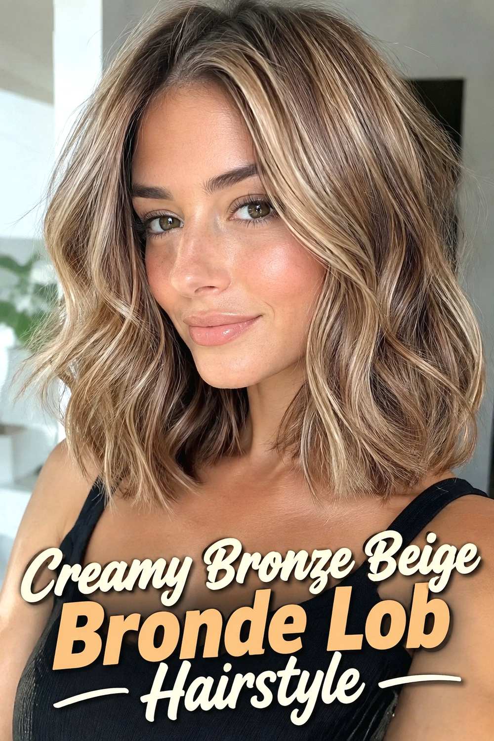 4. Creamy Bronze Beige Bronde Lob Hairstyle