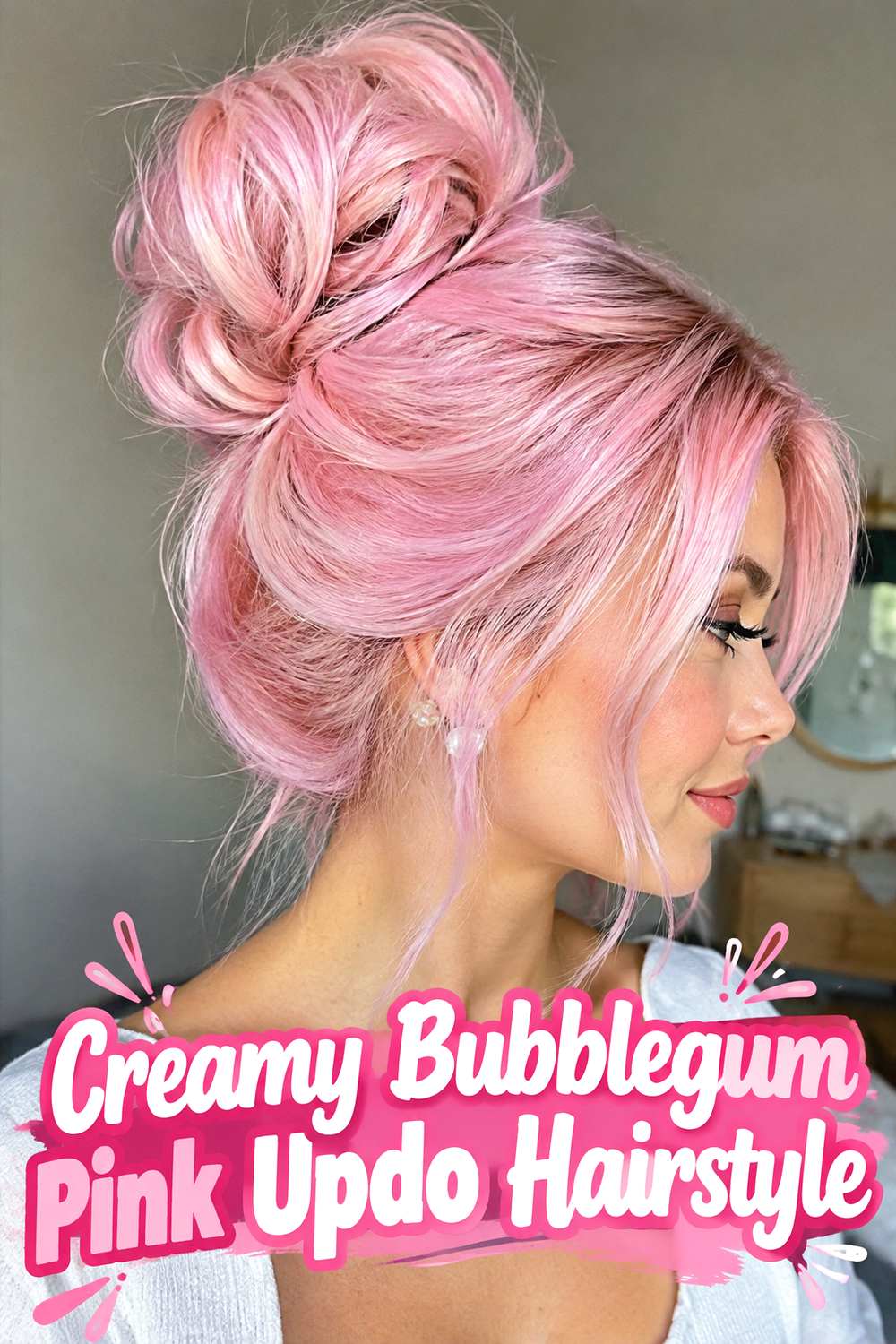 Creamy Bubblegum Pink Updo Hairstyle
