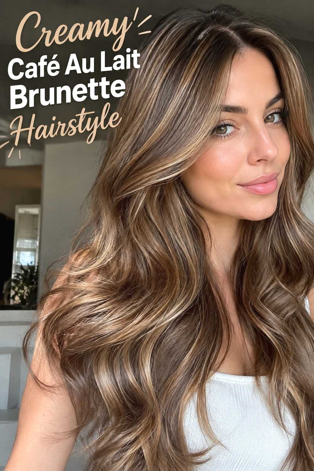 2. Creamy Cafe Au Lait Brunette Hairstyle