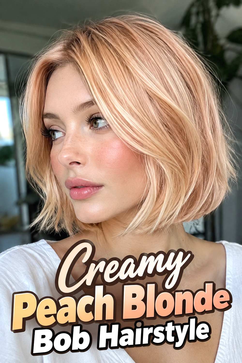 Creamy Peach Blonde Bob Hairstyle