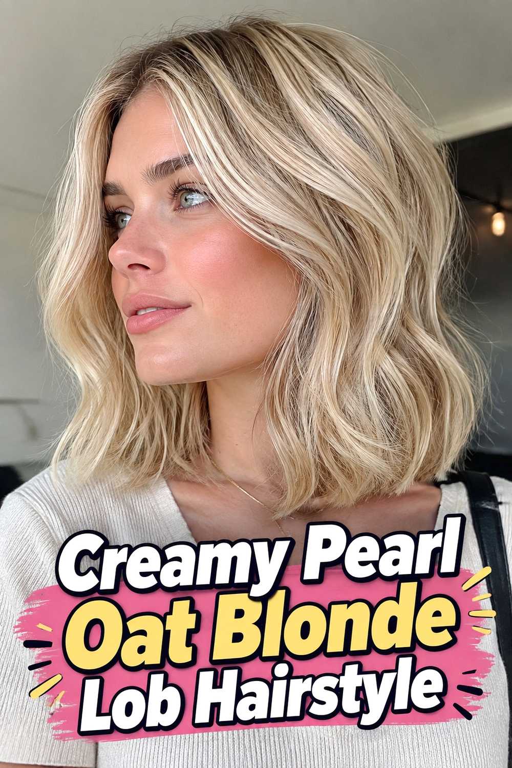 4. Creamy Pearl Oat Blonde Lob Hairstyle