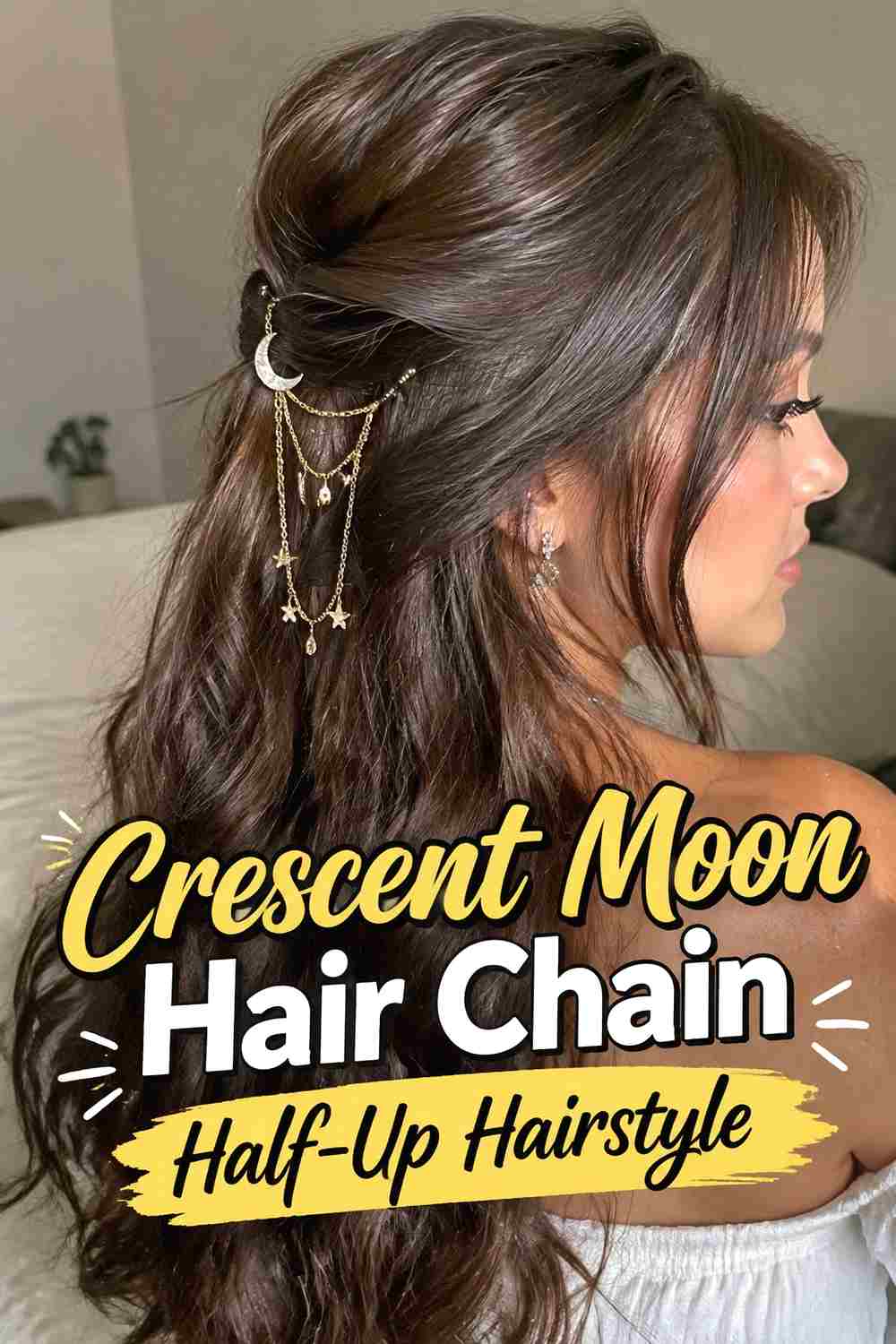 3. Crescent Moon Hair Chain Half Up Hairstyle