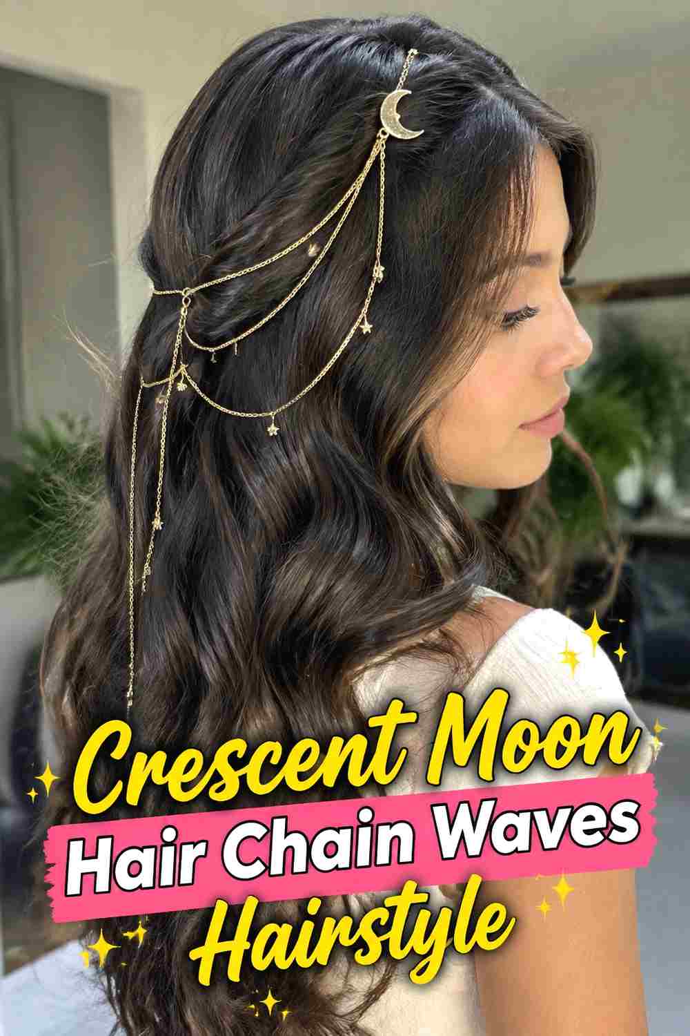 2. Crescent Moon Hair Chain Waves Hairstyle