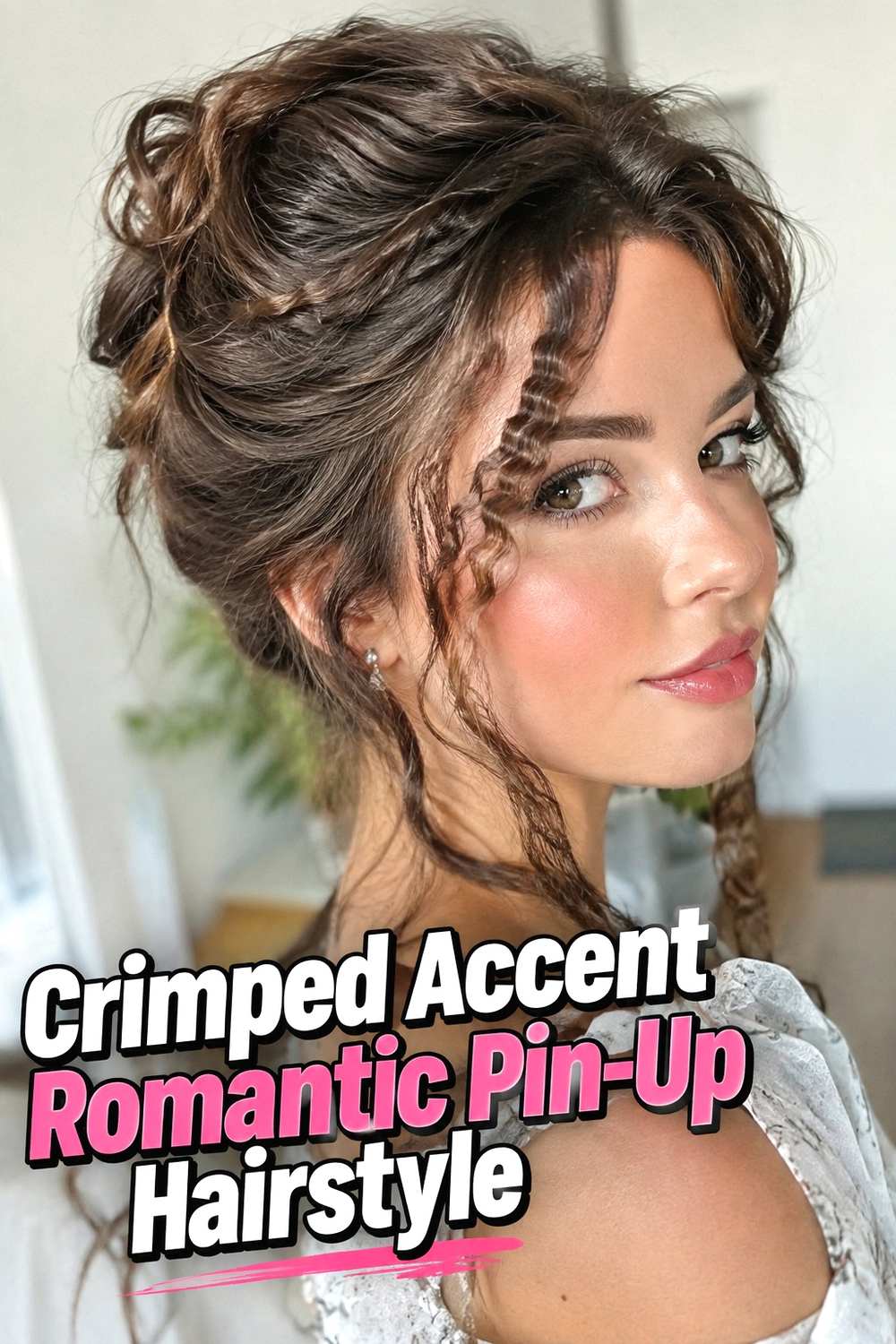 17. Crimped Accent Romantic Pin Up Hairstyle