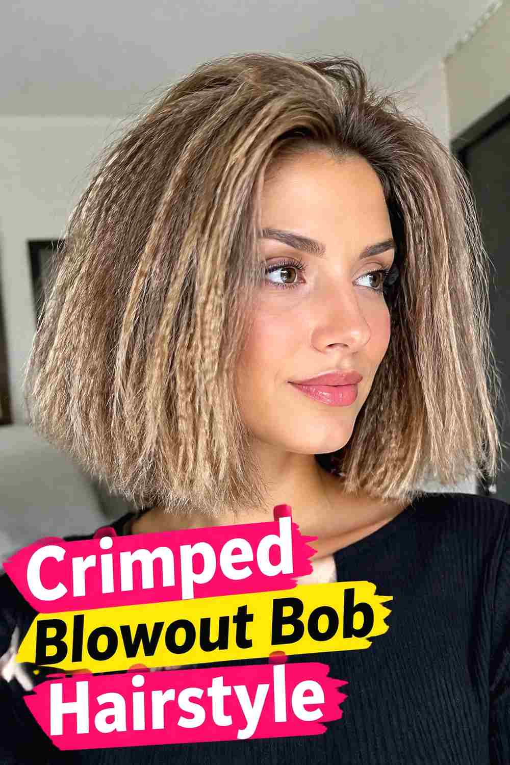 13. Crimped Blowout Bob Hairstyle