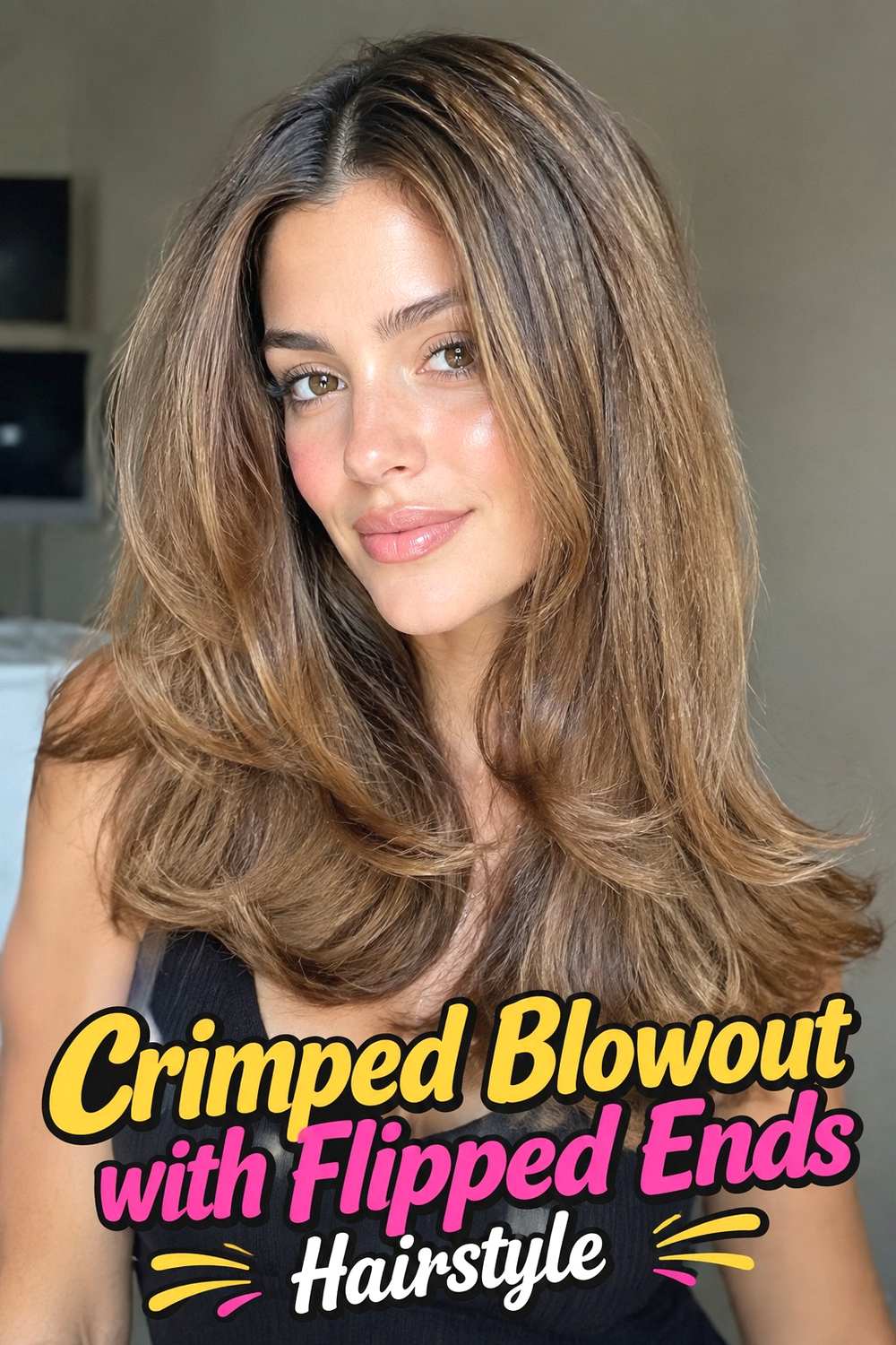 9. Crimped Blowout With Flipped Ends Hairstyle