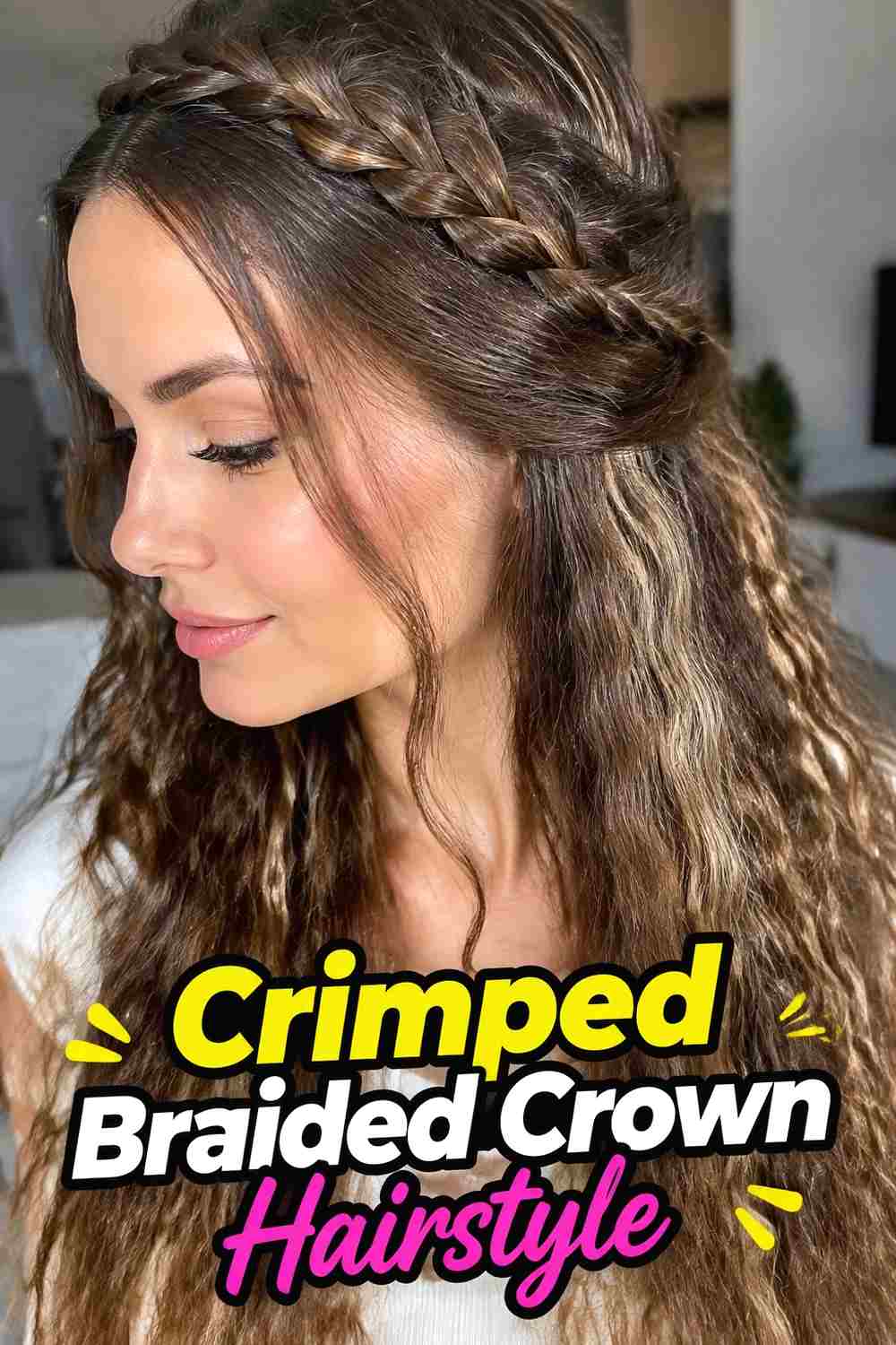 11. Crimped Braided Crown Hairstyle