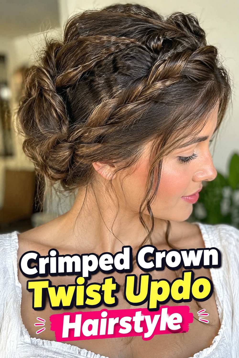 Crimped Crown Twist Updo Hairstyle