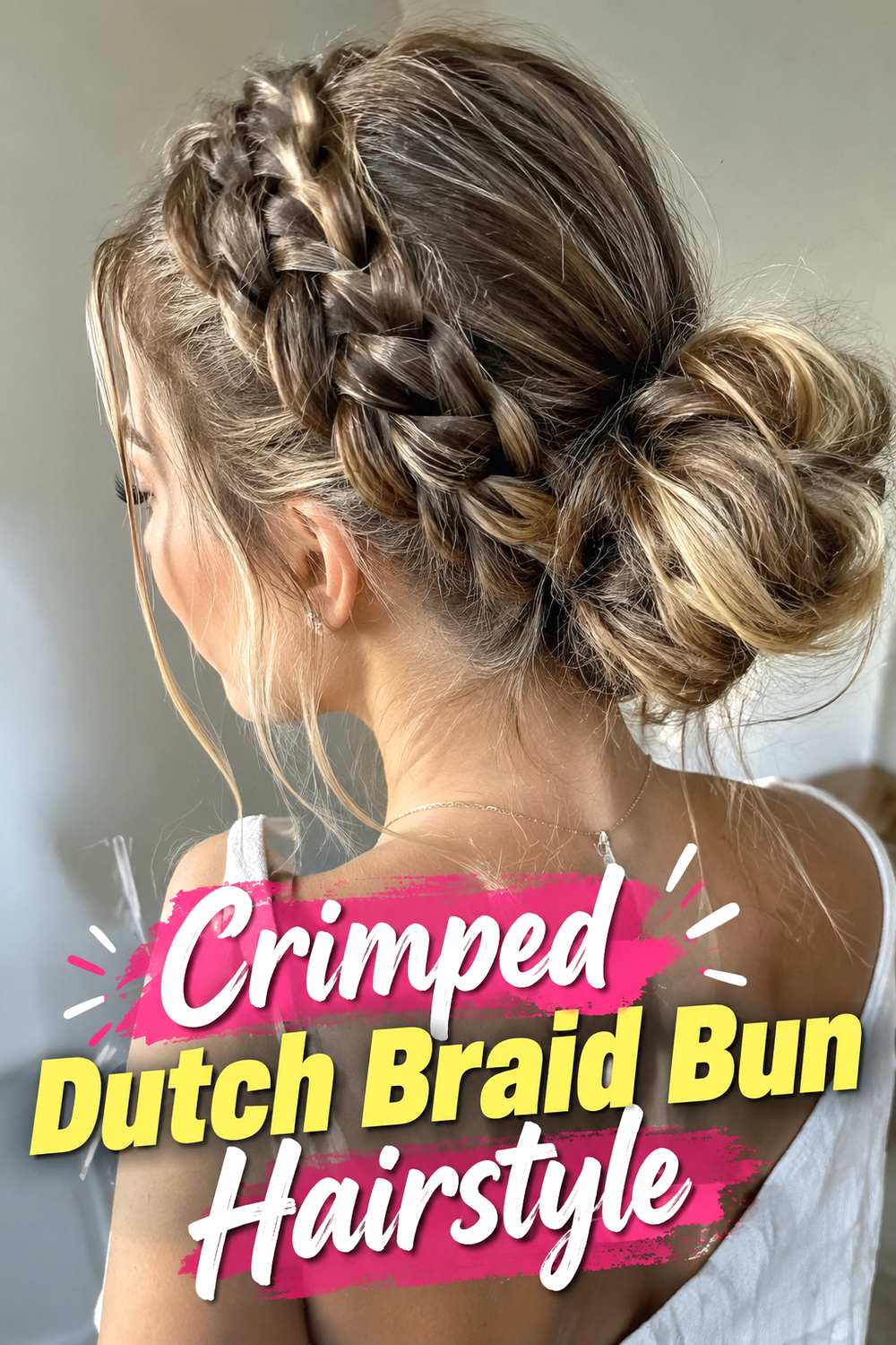 Crimped Dutch Braid Bun Hairstyle