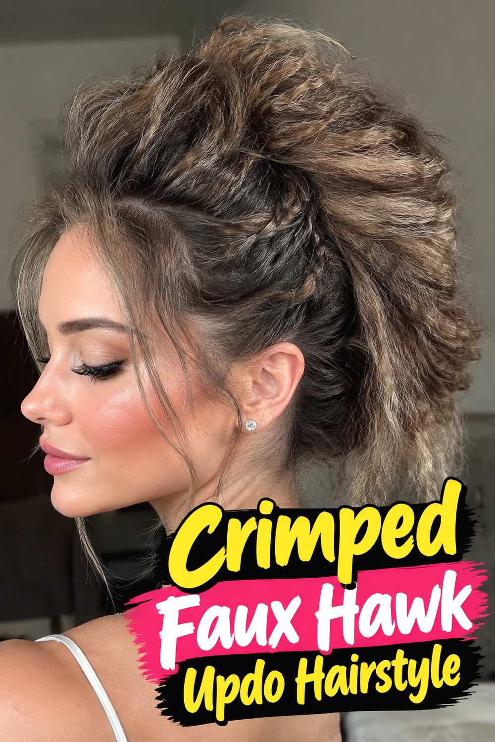 Crimped Faux Hawk Updo Hairstyle