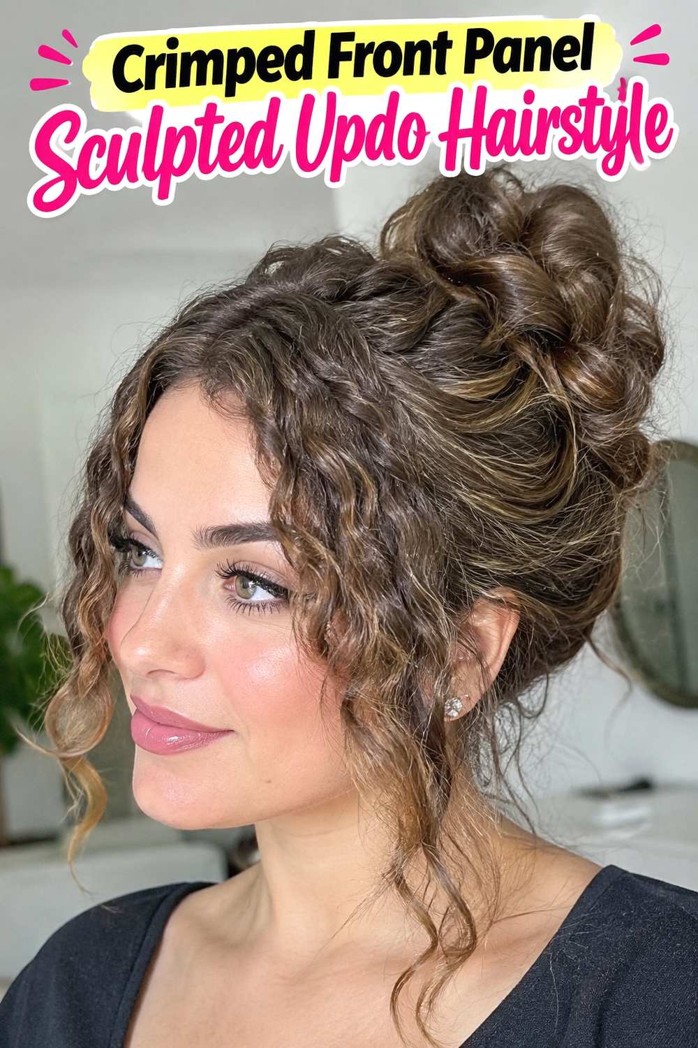 16. Crimped Front Panel Sculpted Updo Hairstyle