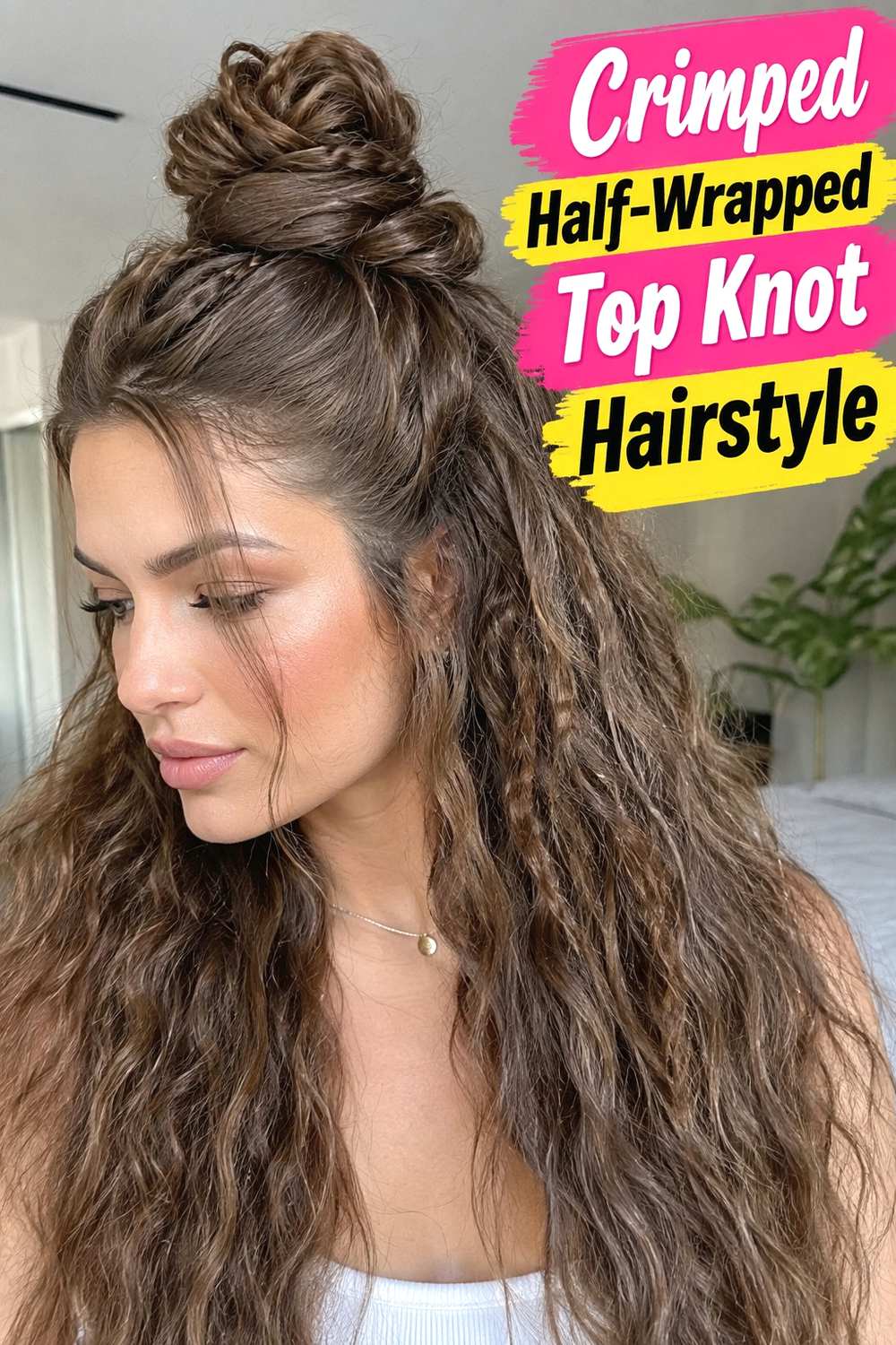 5. Crimped Half Wrapped Top Knot Hairstyle