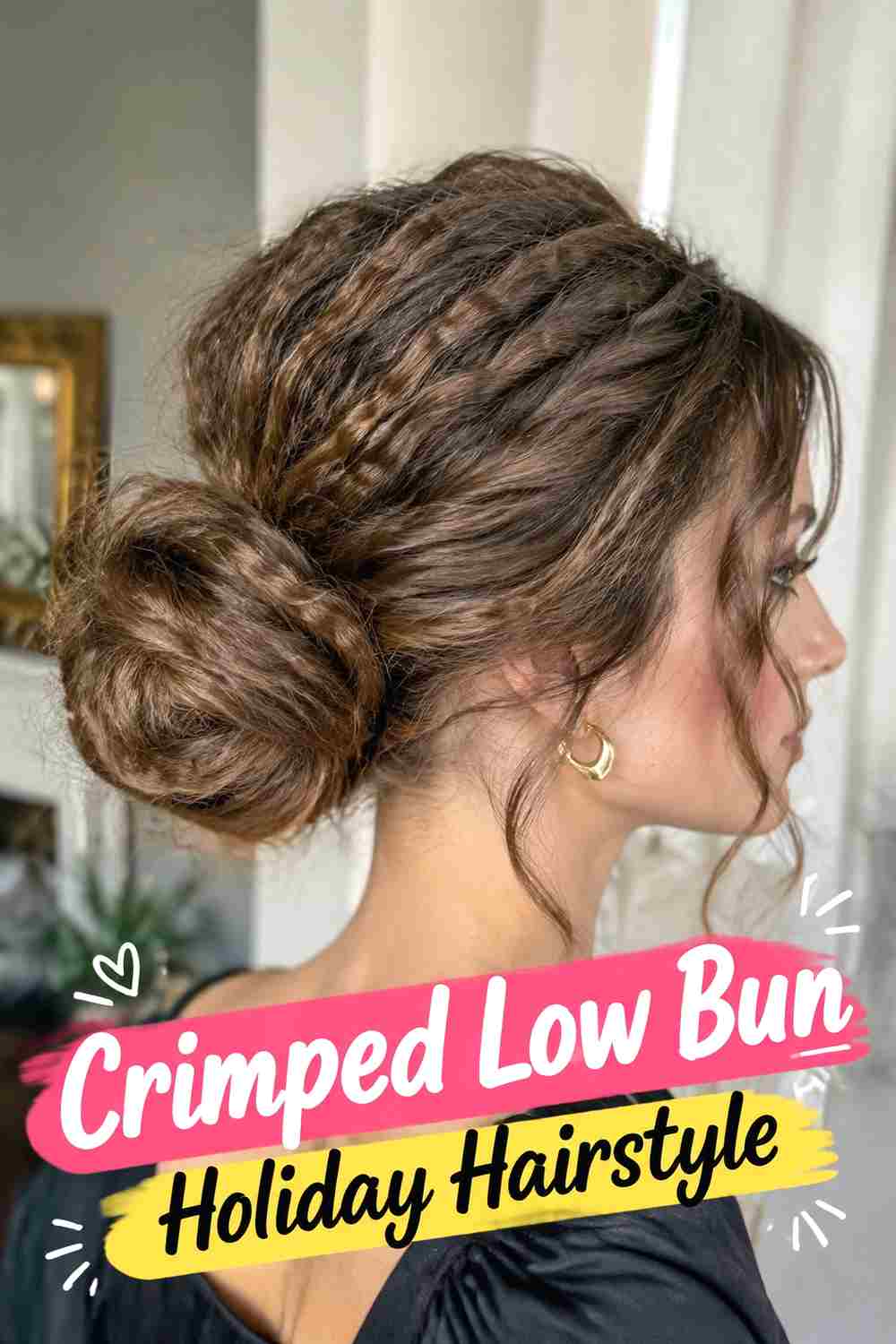 8. Crimped Low Bun Holiday Hairstyle