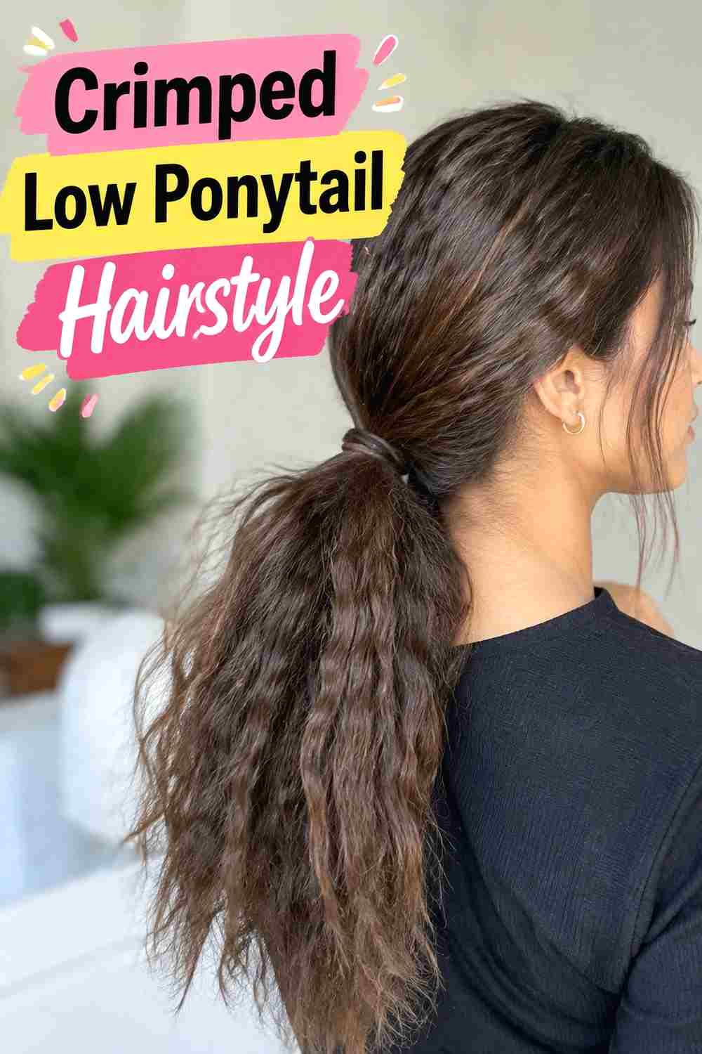 9. Crimped Low Ponytail Hairstyle