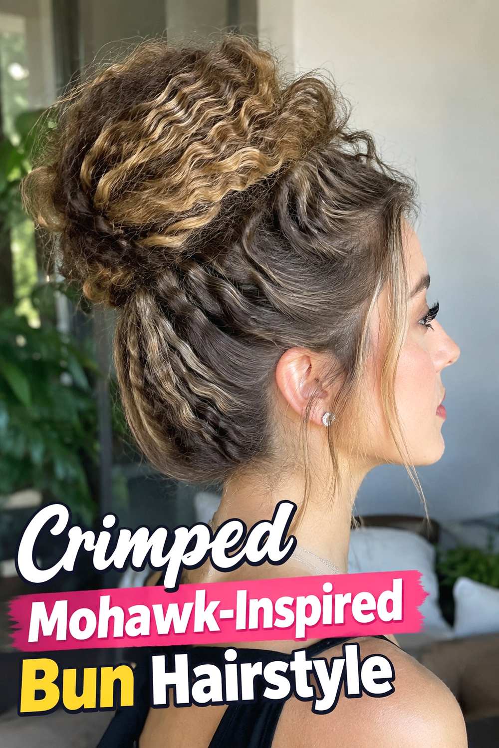 9. Crimped Mohawk Inspired Bun Hairstyle