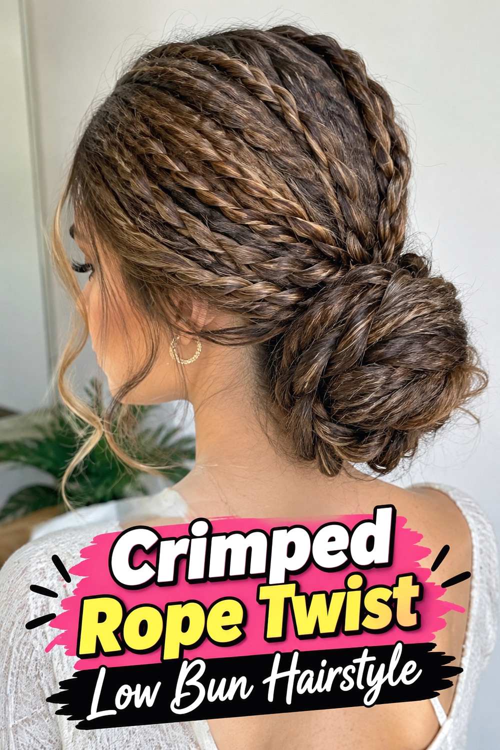 7. Crimped Rope Twist Low Bun Hairstyle