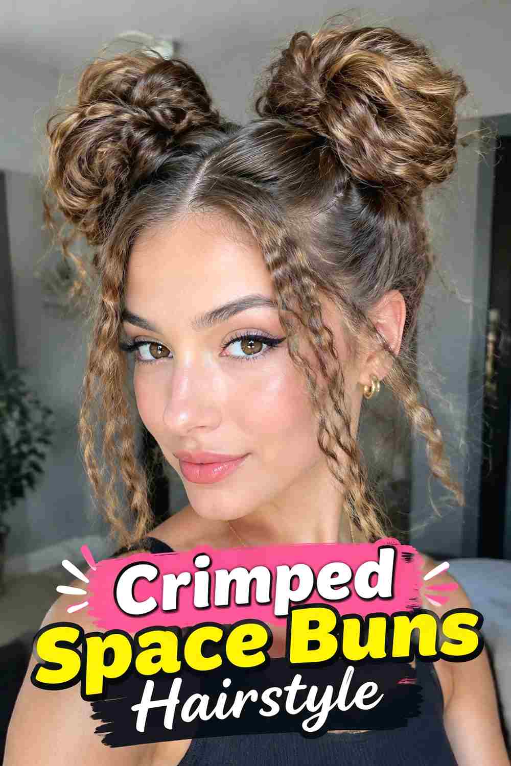 8. Crimped Space Buns Hairstyle