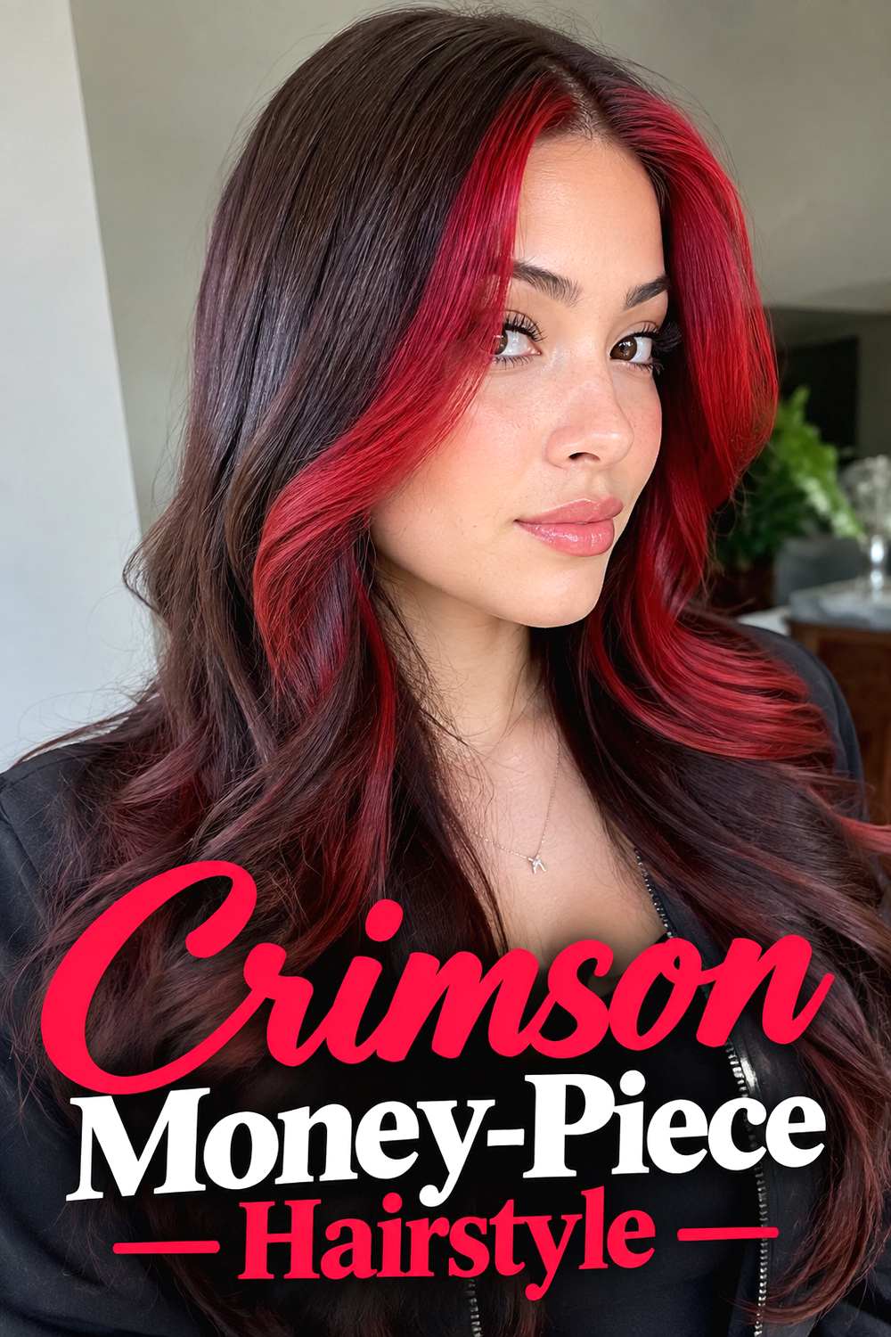 Crimson Money-Piece Hairstyle