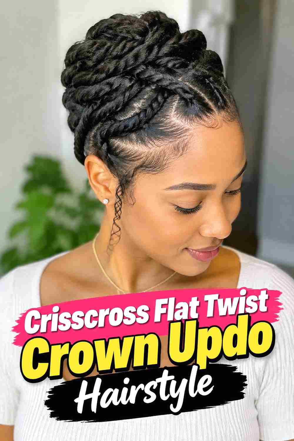 10. Crisscross Flat Twist Crown Updo Hairstyle