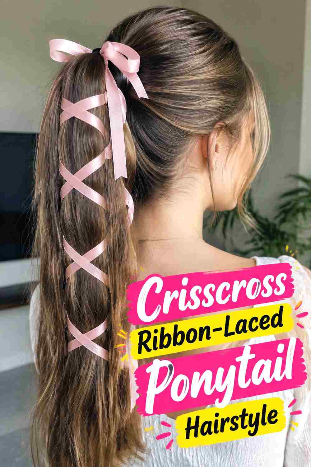 4. Crisscross Ribbon Laced Ponytail Hairstyle