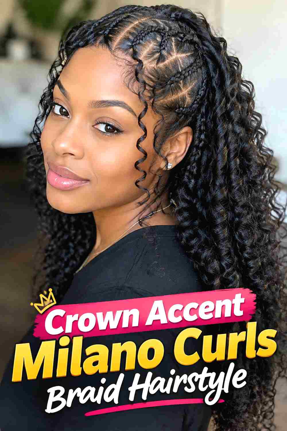 12. Crown Accent Milano Curls Braid Hairstyle