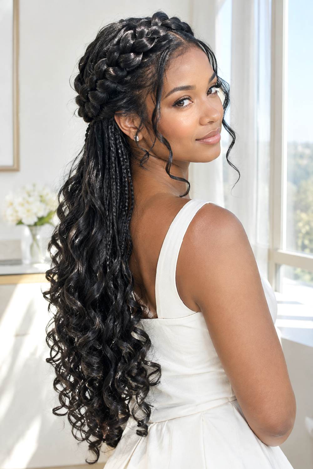 Crown Braid Milano Curls Hairstyle