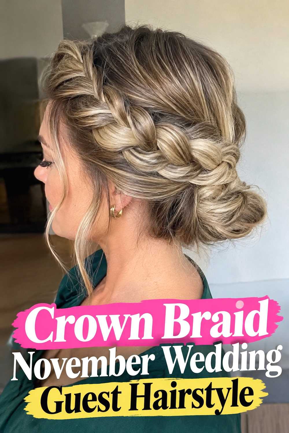 11. Crown Braid November Wedding Guest Hairstyle