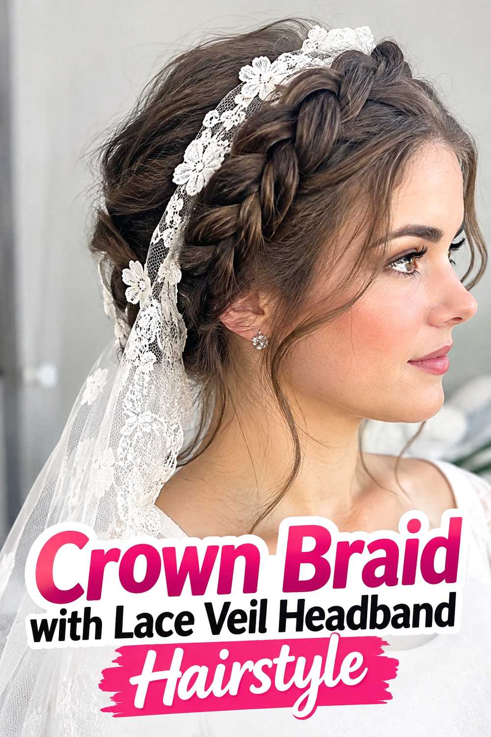 14. Crown Braid With Lace Veil Headband Hairstyle