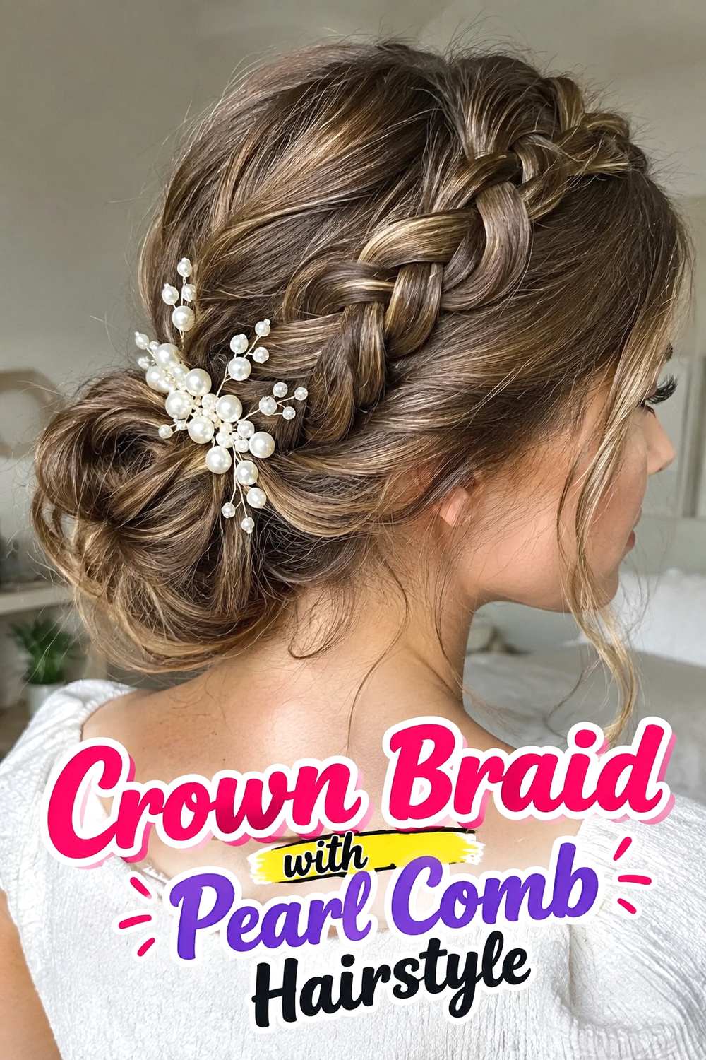 9. Crown Braid With Pearl Comb Hairstyle
