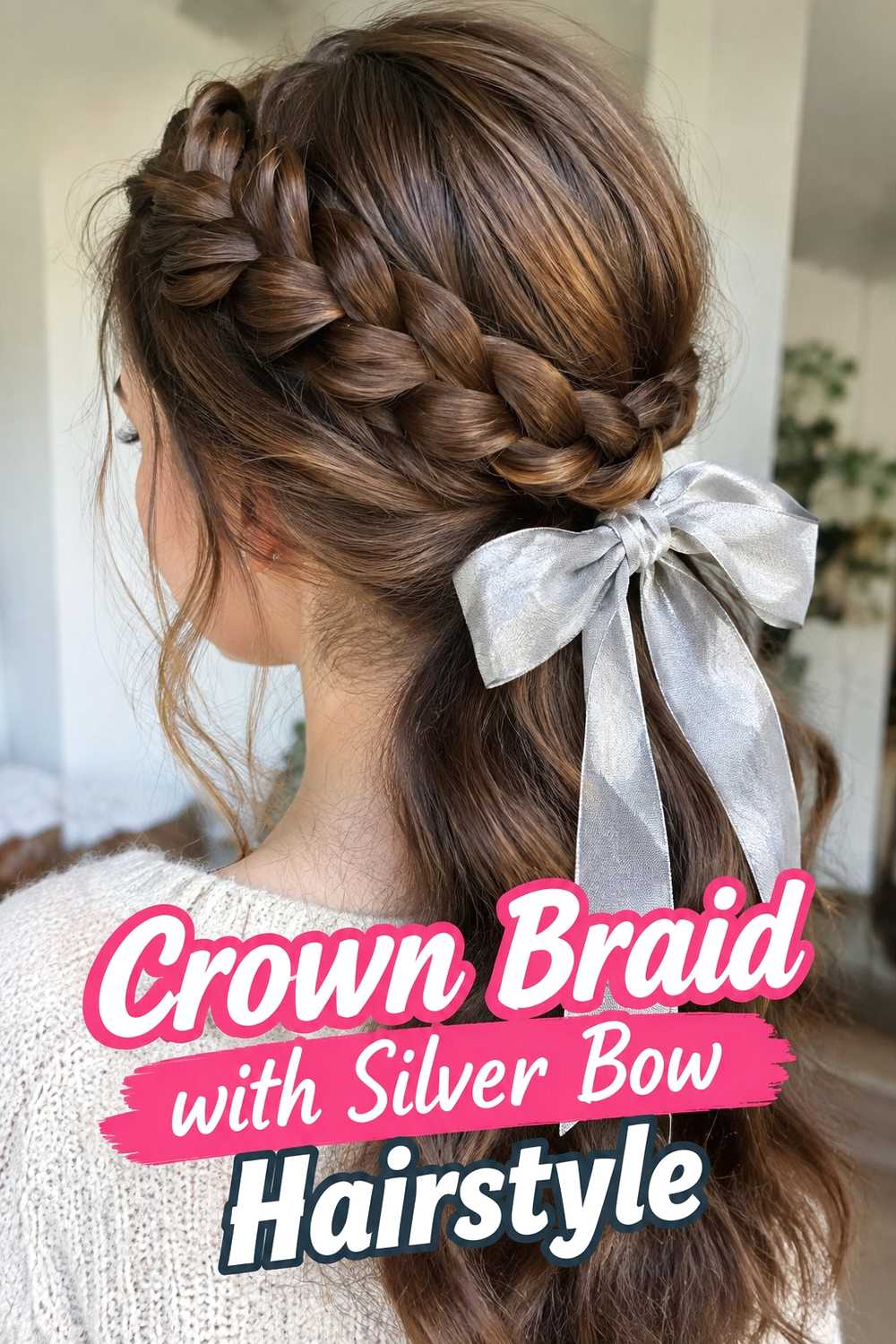 11. Crown Braid With Silver Bow Hairstyle
