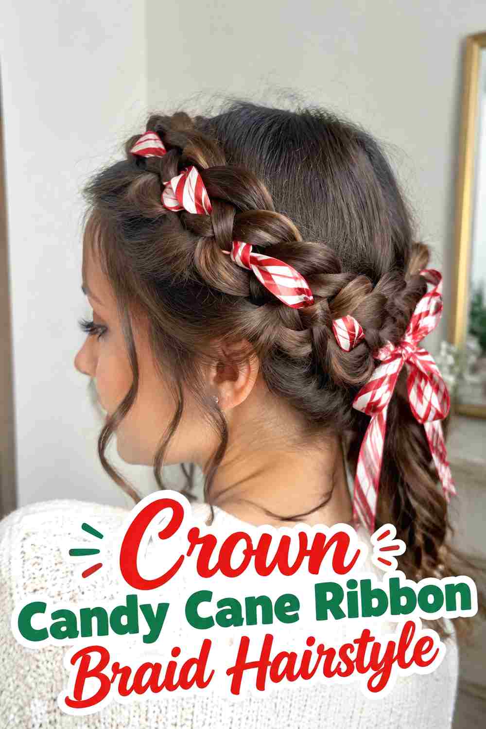 8. Crown Candy Cane Ribbon Braid Hairstyle