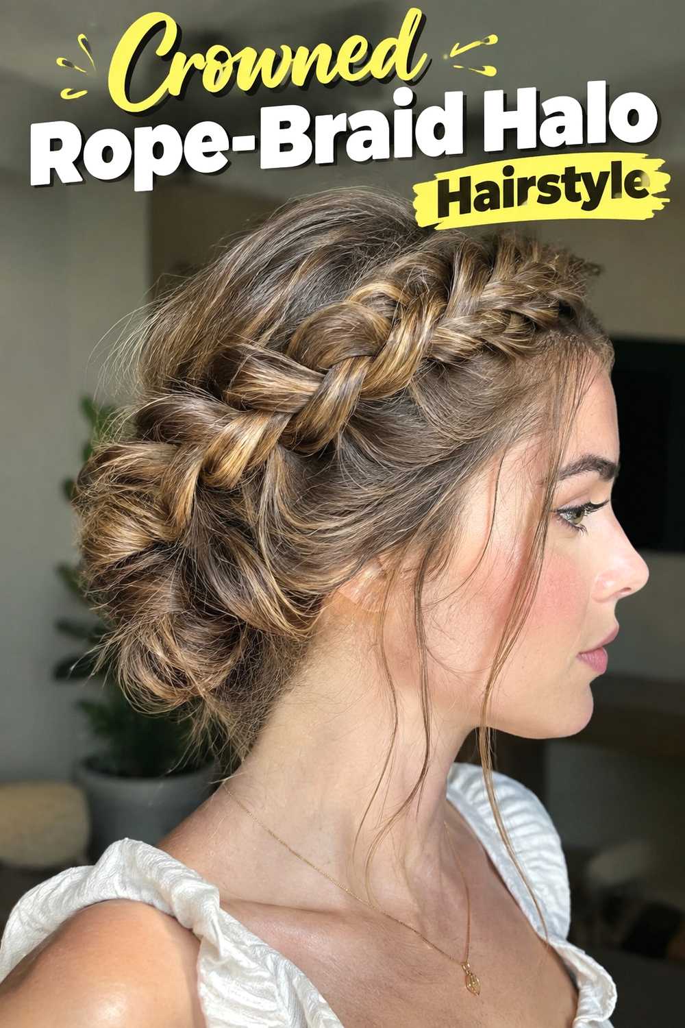 1. Crowned Rope Braid Halo Hairstyle